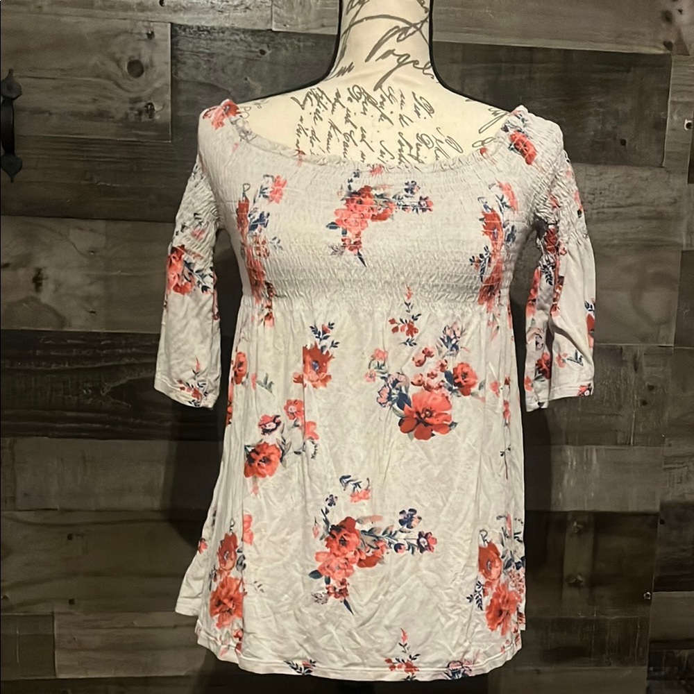 Rewind Floral Smock Blouse with 3/4 Sleeves